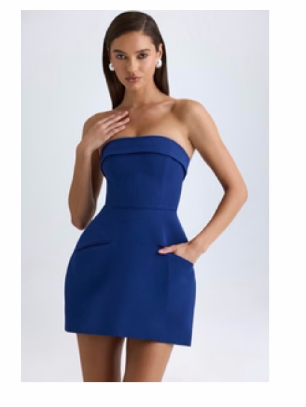 Oh Polly Strapless Fold-Over Neckline Dress in Cobalt Blue- NWT
